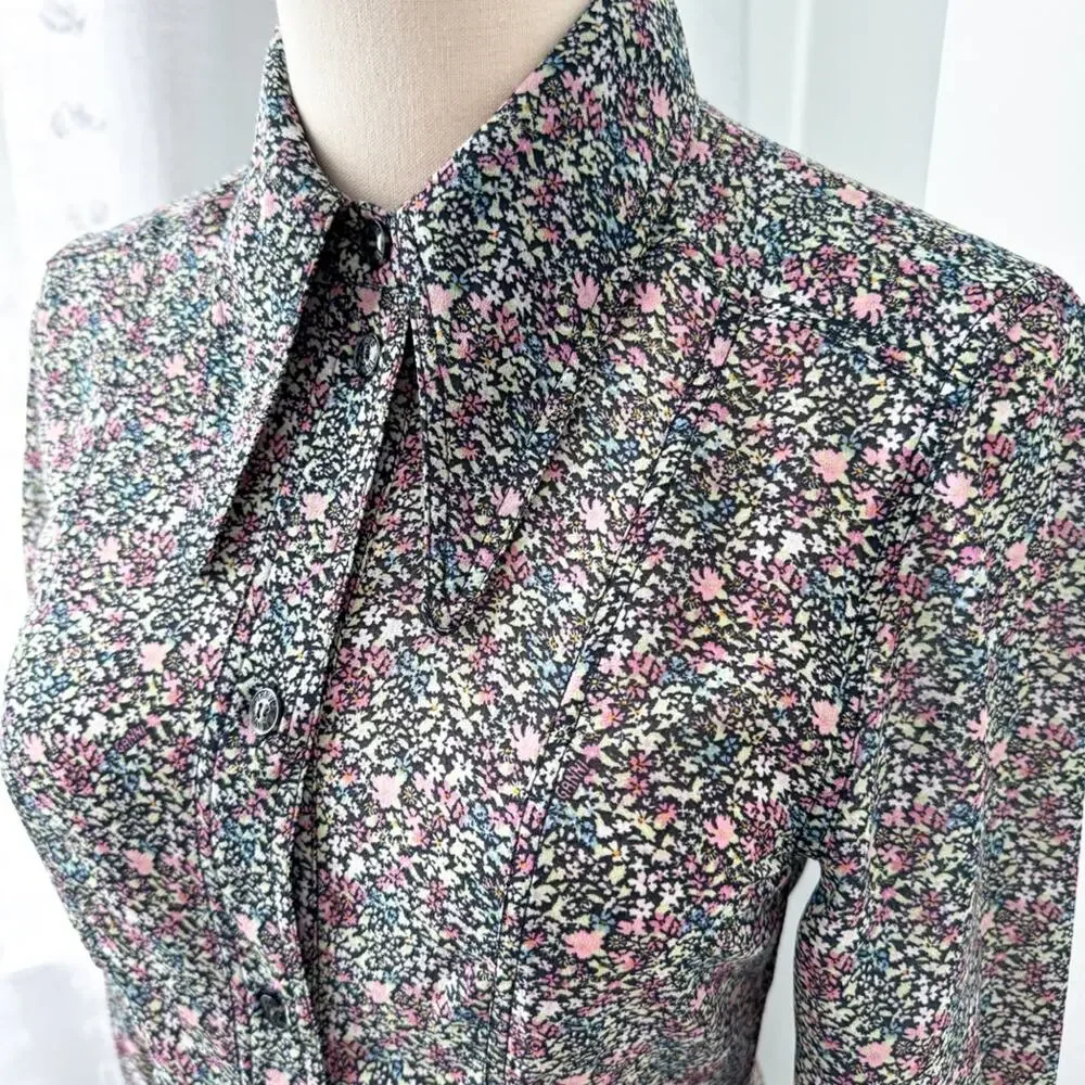 GANNI Floral Midi Shirt Dress Long Sleeves Button Front Side Slits Size 36 Small - Picture 4 of 14